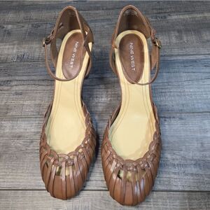 Nine West Tan Leather Summer Shoes Heels  huarache Style Size 10.5